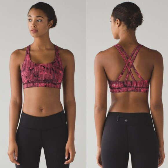 Lululemon Energy Bra In Down Pour Electric Coral Black Size 4 - Picture 1 of 6